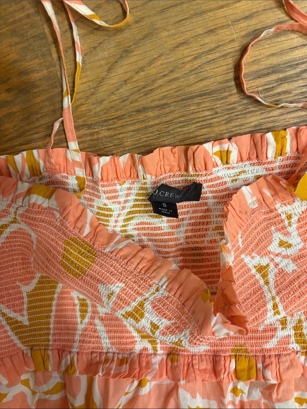 J. Crew Pink & Yellow Floral Smocked Beach Dress Coverup - Picture 2 of 5